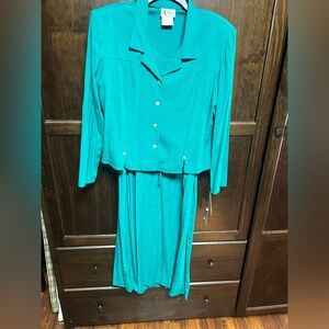 NWT Vintage K Petite Jade Green Jacket Dress Midi Size 16p